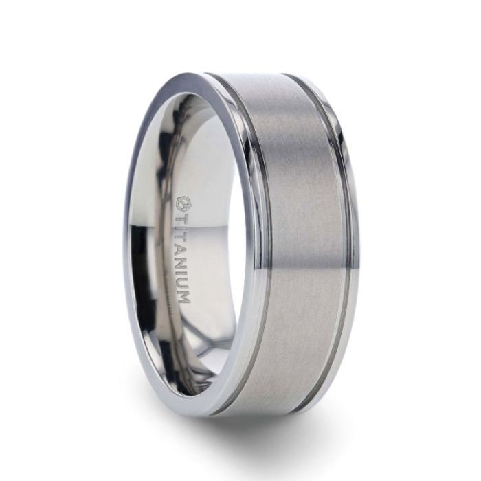 FAIRFIELD Flat Satin Finish Titanium Ring - 8 mm Rings, Engagement, Promise and Wedding Rings, Men Tungsten Rings.