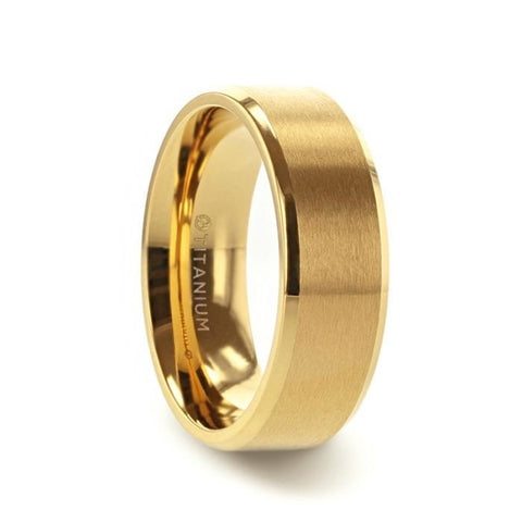 RADIATE Gold-Plated Titanium Flat Brushed Center Beveled Polished Edges 8mm Rings, Engagement, Promise & Wedding Rings