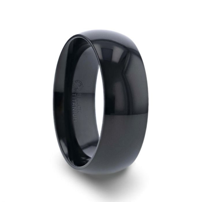 VAREN Black Titanium Polished Finish Mens Domed Wedding Band - 8mm Rings, Wedding and Promise Rings.