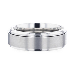 REBELLION Spinning Brushed Center Titanium Men's Wedding Band With Polished Beveled Edges - 8mm Rings, Wedding and Promise Rings.