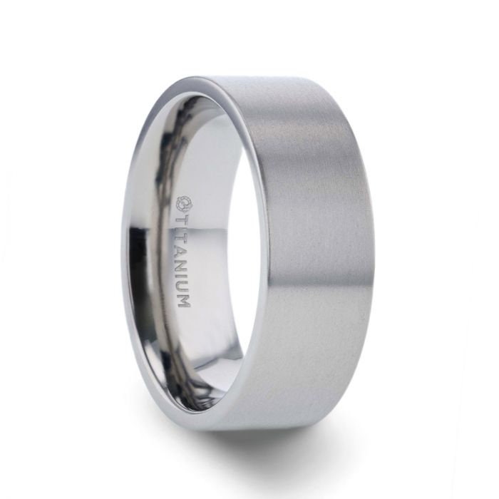 SOLAR Flat Profile Brushed Finish Mens Titanium Wedding Band - 8mm Rings, Wedding and Promise Rings.