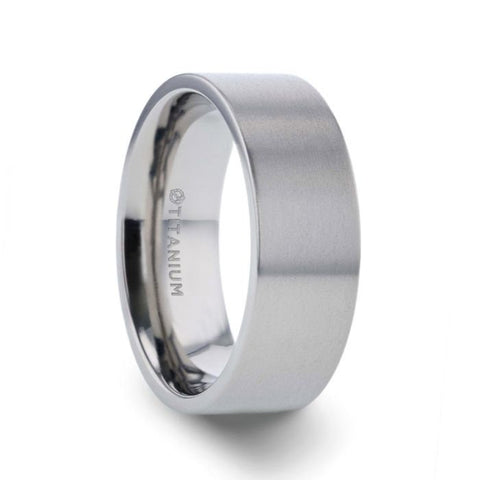 SOLAR Flat Profile Brushed Finish Mens Titanium Wedding Band - 8mm Rings, Wedding and Promise Rings.