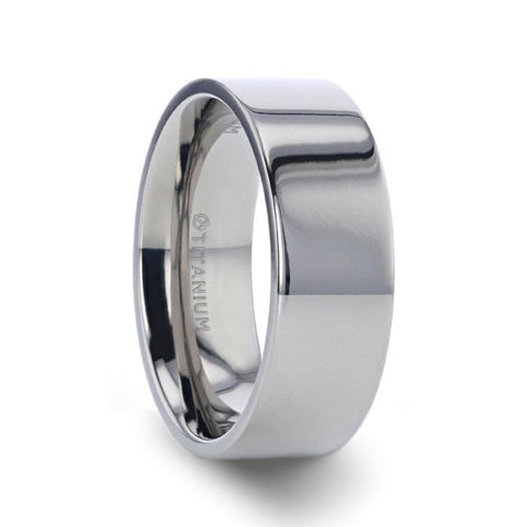 HARDY Polished Finish Flat Style Mens Titanium Wedding Ring - 6mm & 8mm Rings, Wedding and Promise Rings.