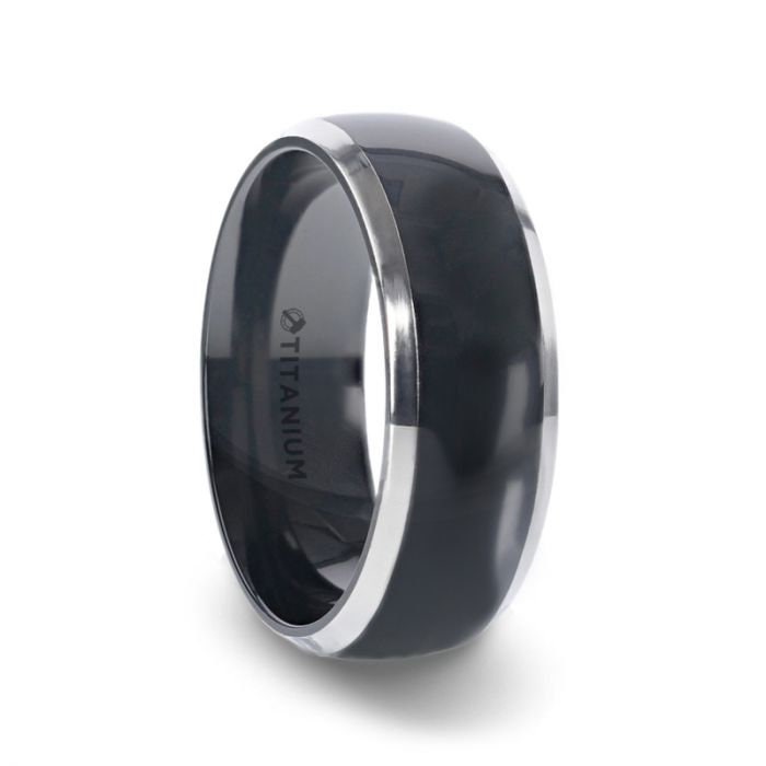 SALEEN Domed Polished Finish Black Titanium Men's Wedding Ring With Beveled Polished Edges - 8mm Rings, Wedding and Promise Rings.