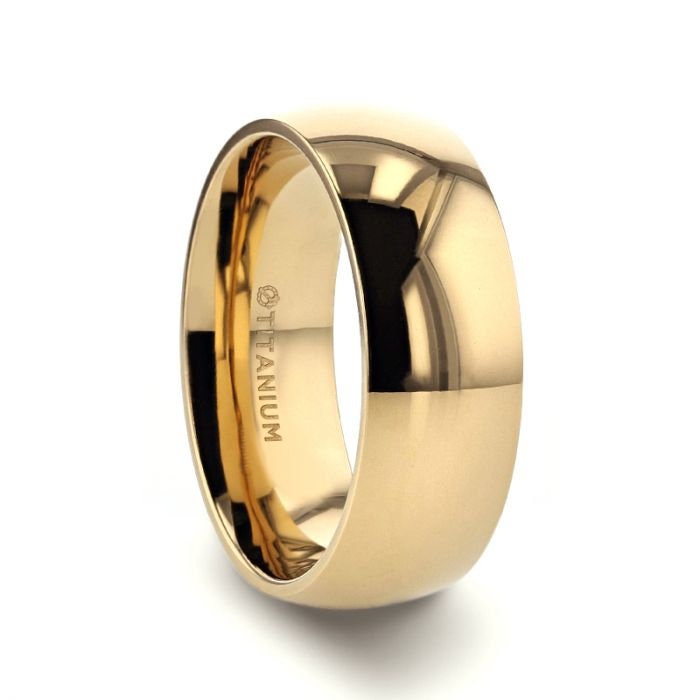 VANNA Traditional Domed Gold Plated Titanium Wedding Ring - 8mm Rings, Wedding and Promise Rings.