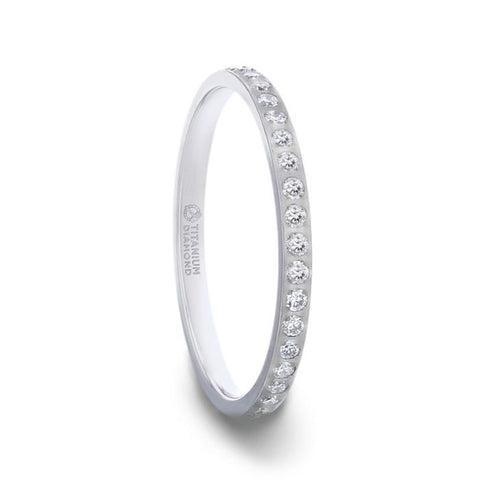 EMILIA Flat Polished Titanium Women's Eternity Wedding Ring With Lab-Created White Diamonds Setting - 2mm Rings, Wedding & Promise Ring