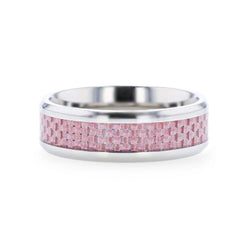 DOMINIQUE Pink Carbon Fiber Inlaid Titanium Flat Polished Finish Men's Wedding Ring With Beveled Edges - 8mm Rings, Wedding & Promise Rings.