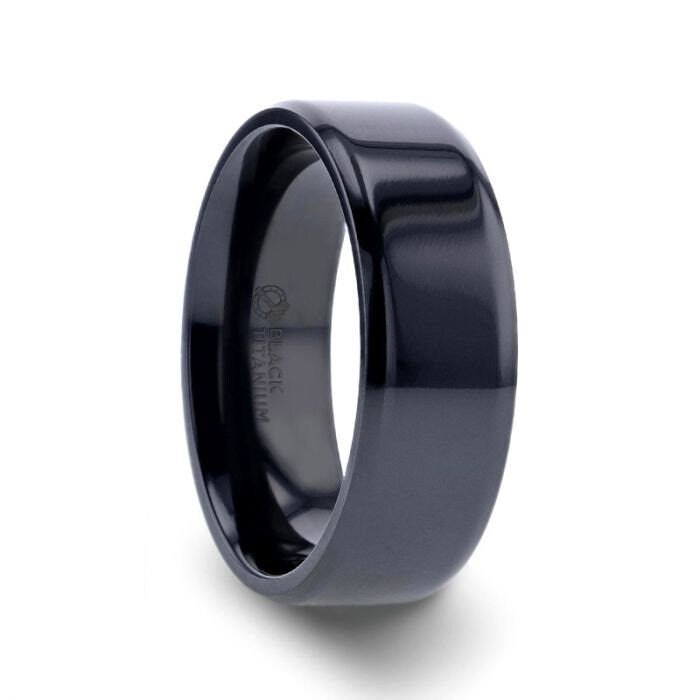 EXODUS Black Titanium Wedding Ring with Beveled Edges - 8mm, Wedding & Promise Rings.