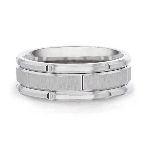 WARRICK Alternating Grooves Horizontal Etched Finish Titanium Men's Wedding Band Alternating Grooved Beveled Polished Edges - 8 mm Rings.