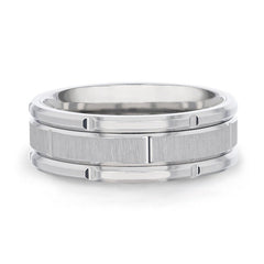 WARRICK Alternating Grooves Horizontal Etched Finish Titanium Men's Wedding Band Alternating Grooved Beveled Polished Edges - 8 mm Rings.