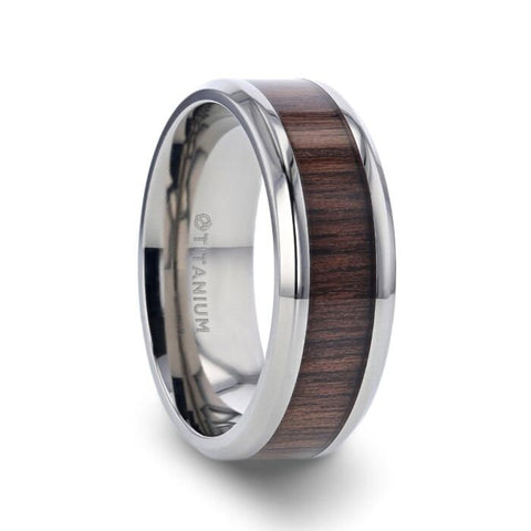 SCOTIA Beveled Titanium Ring with Black Walnut Wood Inlay - 8mm Rings.