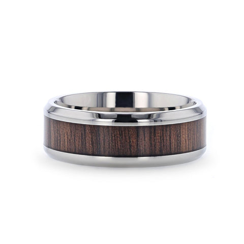 SCOTIA Beveled Titanium Ring with Black Walnut Wood Inlay - 8mm Rings.