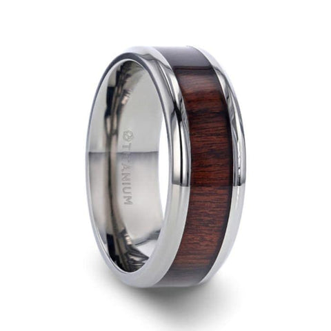 TALI Beveled Titanium Ring with Rosewood Inlay - 8mm Rings.