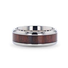 TALI Beveled Titanium Ring with Rosewood Inlay - 8mm Rings.