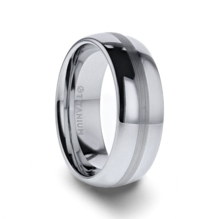 NELSON Domed Titanium Ring with Brushed Stripe - 8 mm Rings.