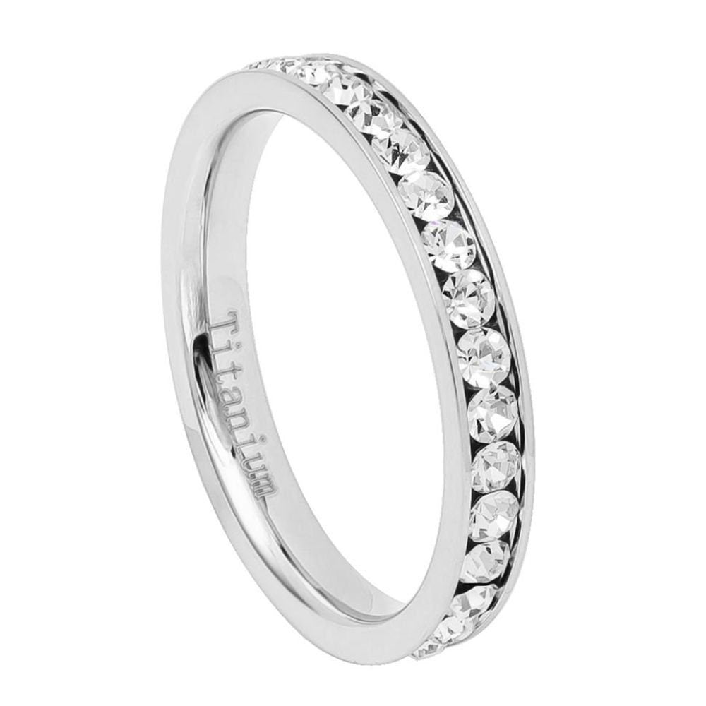 White Titanium IP Plated Eternity Ring with White CZs - 3mm Rings, Wedding and Engagement Titanium Rings