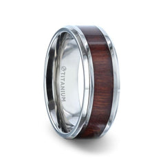 SEQUIOA Red Wood Inlaid Titanium Flat Polished Finish Men's Wedding Ring With Beveled Edges - 8mm, Wedding and Anniversary Rings.