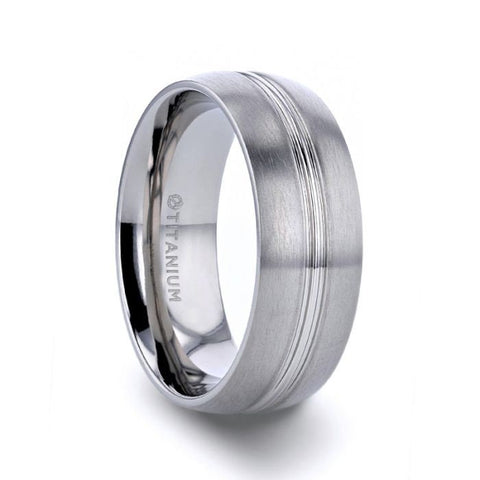 UPTON Titanium Brushed Finish Men's Wedding Ring with Polished Grooved Center - 8mm Rings, Wedding and Anniversary Rings, Promise Rings.