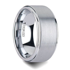 Orloff White Tungsten Ring With Raised Brush Finished Center - 6Mm - 8Mm Wedding Rings