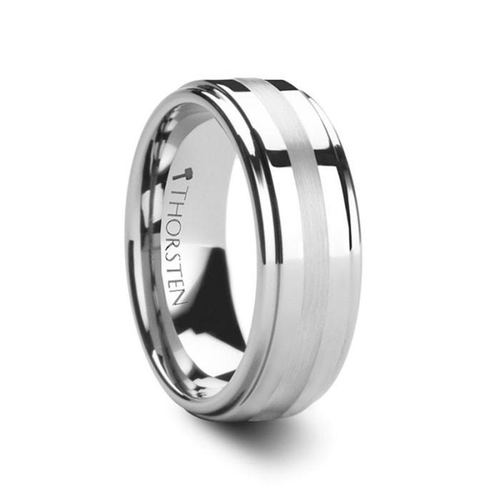 HADRIAN Palladium Inlaid Raised Center Tungsten Carbide Ring - 6mm & 8mm, Men Wedding Band and Promise Ring.