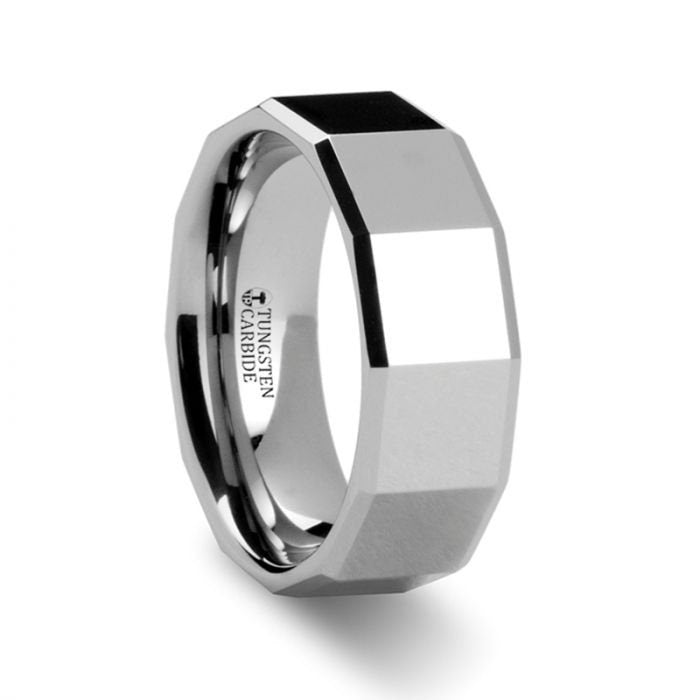 COLUMBUS Tungsten Carbide Ring with Square Facets - 8 mm, Men Wedding and Promise Rings