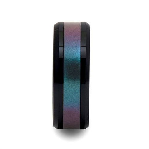 BARRACUDA Black Ceramic Ring with Bevels and Blue-Purple Color Changing Inlay - 6mm - 10mm