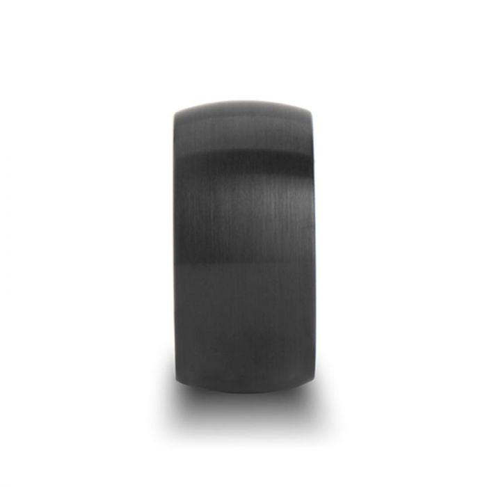 MILWAUKEE Round Black Tungsten Carbide Ring with Brushed Finish - 12 mm & 20 mm, Men  and Women Wedding and Promise Rings.