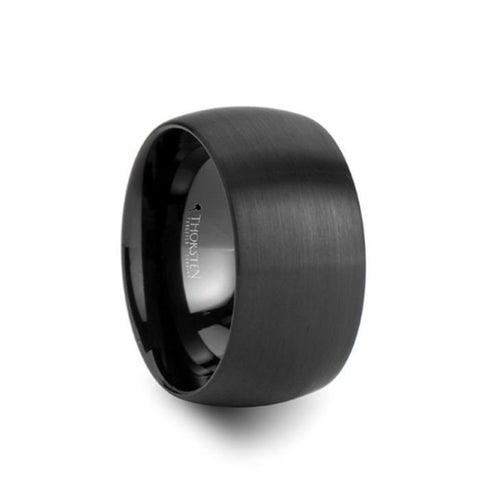 MILWAUKEE Round Black Tungsten Carbide Ring with Brushed Finish - 12 mm & 20 mm, Men  and Women Wedding and Promise Rings.