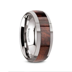 GROVE Mens Tungsten Polished Edges Domed Wedding Ring with Redwood Inlay - 8mm, Men  and Women Wedding and Promise Rings.