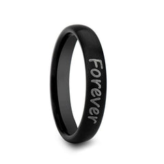 Handwritten Engraved Domed Black Tungsten Ring with Brushed Finish - 4mm - 12mm, Men Wedding and Promise Rings