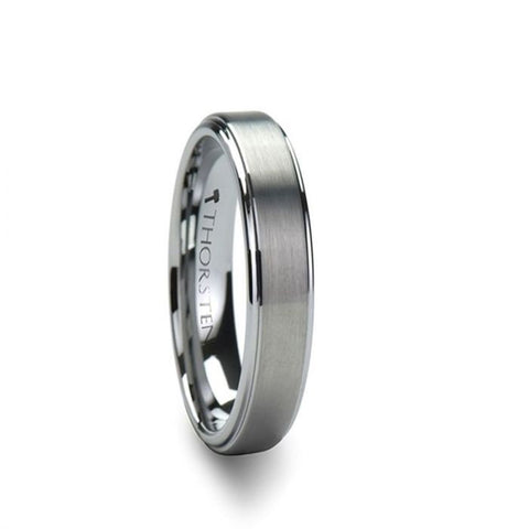 OPTIMUS Raised Center with Brush Finish Tungsten Ring - 4mm, Men and Women Wedding and Promise Rings.