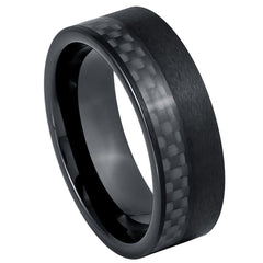 Black IP and Black Carbon Fiver Inlay- 8mm Tungsten Tungsten Ring