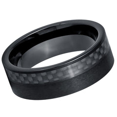 Black IP and Black Carbon Fiver Inlay- 8mm Tungsten Tungsten Ring