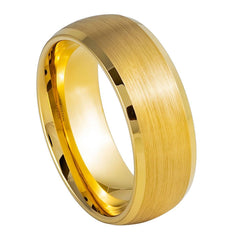 Domed Yellow Gold IP Brushed Center Low Beveled Edge- 8mm Tungsten Tungsten Ring