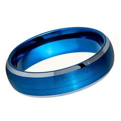 Blue IP Plated Domed Brushed Center Silver Beveled Edge- 6mm Tungsten Ring