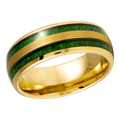 Yellow Gold IP and Green Jade Wood Inlay- 8mm Tungsten Tungsten Ring