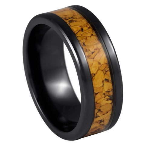 Black IP Plated Tungsten Tungsten Ring, Natural Cork Inlay- 8mm Tungsten Tungsten Ring