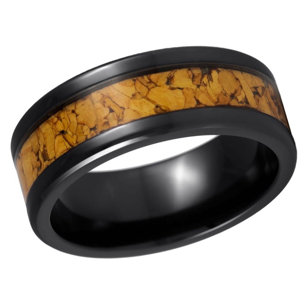 Black IP Plated Tungsten Tungsten Ring, Natural Cork Inlay- 8mm Tungsten Tungsten Ring