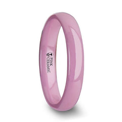 CORAL Domed Polish Finish Pink Ceramic Ring - 4 mm, men and women wedding and promise rings.