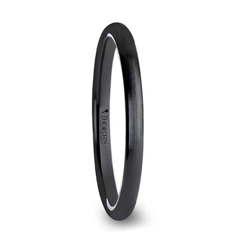 Matching Rings Set Domed Brush Finished Black Ceramic Wedding Band - 4mm & 8mm. Men and Women Wedding and Promise Rings.