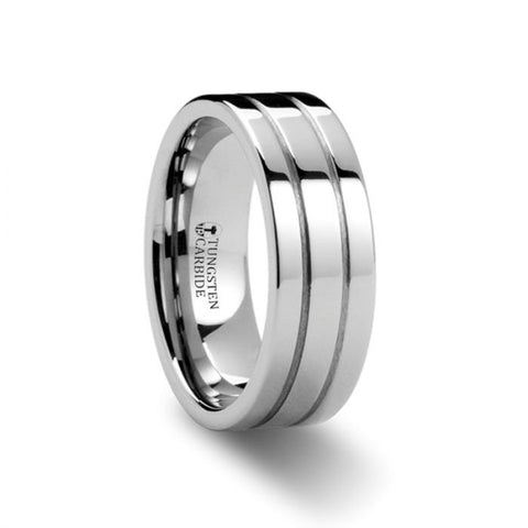 OTTAWA Tungsten Carbide Ring with Grooves - 8 mm, Men and Women Wedding and Promise Rings.