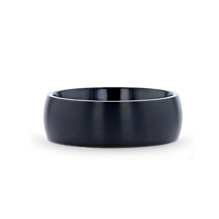 MARAUDER Domed Brushed Finish Black Titanium Men’s Wedding Band - 6mm & 8mm, Men and Women Wedding and Promise Rings.