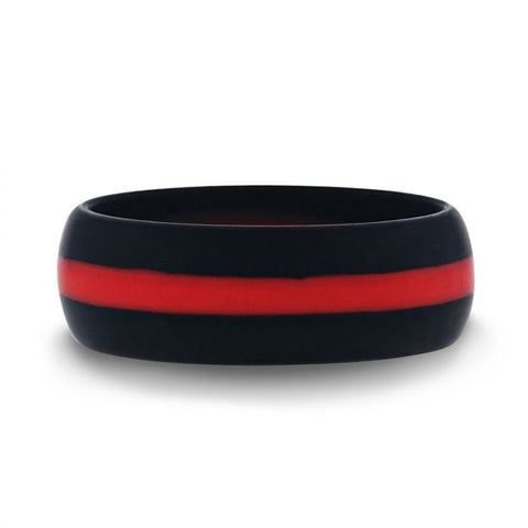 Matte Black Men'S Silicone Ring Ring With Red Colored Inlay - 8Mm Rings