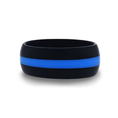 Matte Black Men'S Silicone Ring Ring With Vibrant Blue Colored Inlay - 8Mm Rings