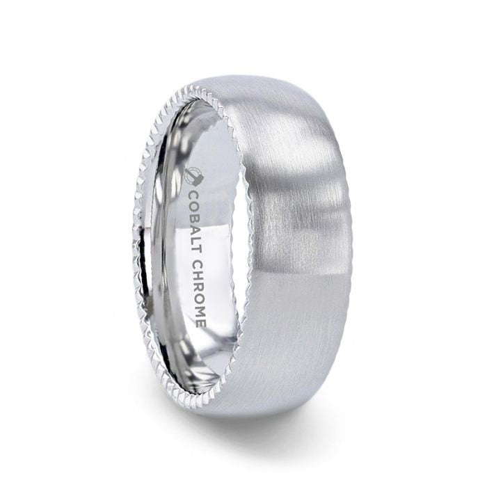 DYNAMO Domed Brushed Finish Cobalt Men's Wedding Ring With Rope Patterned Edges - 8mm, Wedding & Promise Rings.