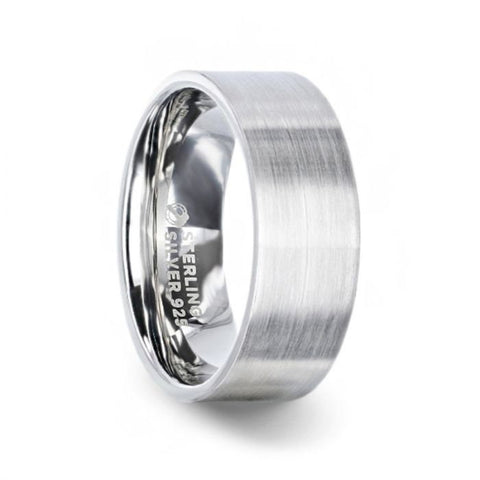 ARISTOCRAT Silver Brushed Finish Flat Style Wedding Band - 4mm and 8mm, Wedding & Promise Rings.