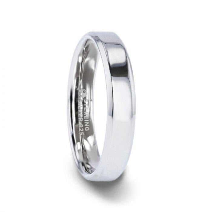 Lucid Silver Polished Finish Flat Center Wedding Band With Beveled Edges - 4Mm And 8Mm Rings