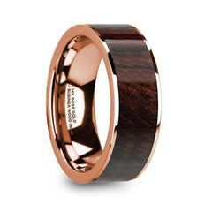 SOTERIOS 14K Rose Gold Men's Flat Wedding Ring with Bubinga Wood Inlay - 8mm, Wedding & Promise Rings.