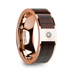 SILVANOS Polished 14k Rose Gold Men's Wedding Band with Bubinga Wood Inlay and Diamond - 8mm, Wedding & Promise Rings.