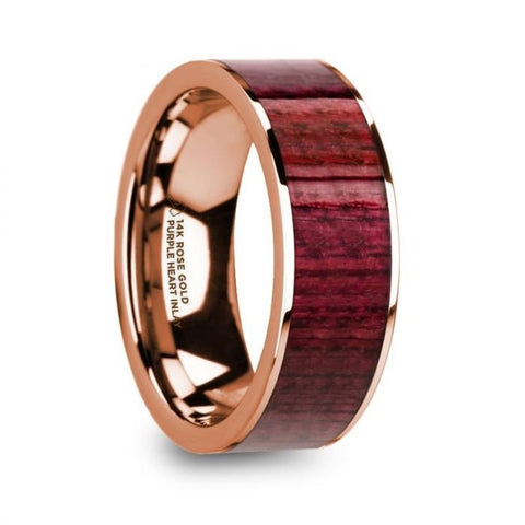 PAVLOS Purpleheart Inlaid 14k Rose Gold Men's Wedding Band with Polished Finish - 8mm, Wedding & Promise Rings.